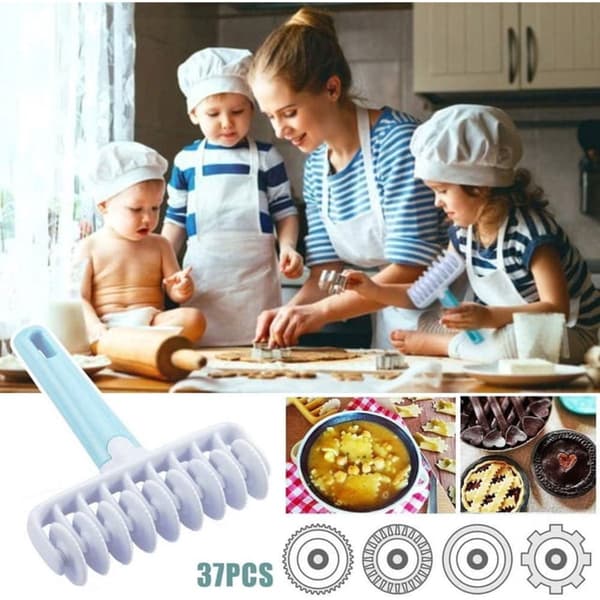 37-piece Pastry Rolling Set - Baking Accessories Kit - Dough Cutter Pizza Roller Cookie Stamps Decorating Tools