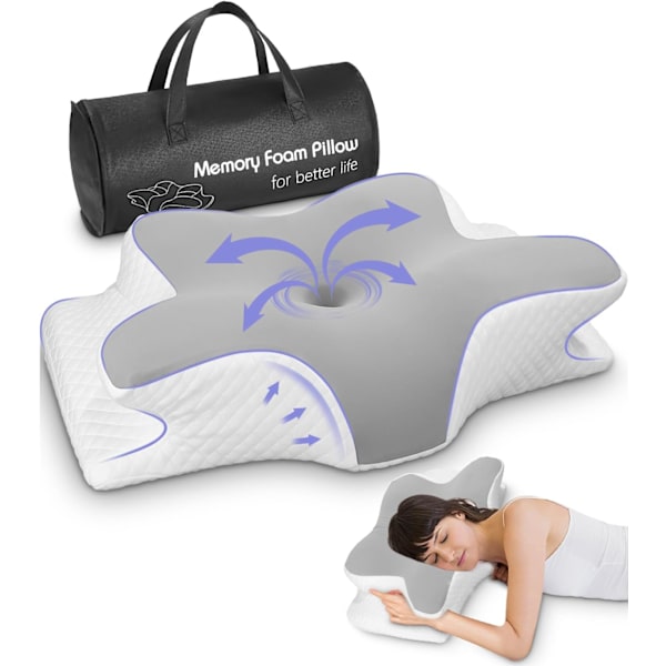 QU*Nackkudde för sömn, ergonomisk nackkudde, ortopedisk nackkudde med memory foam och tvättbart överdrag för nack- och axelsmärta