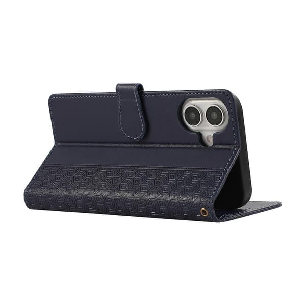 Til iPhone 16 Cover Anti-ridse Splejsning Præget Rhombus Læder Telefoncover-Blå Multicolor Blå Multicolor Blue