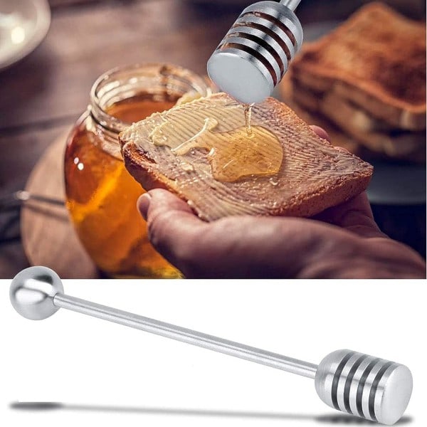 Honningsskje i rustfritt stål, honning og sirup, skje-pinne, honningsskje