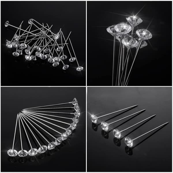 200 st. Krystal Diamant Hovednåle 3,8 cm Diamant Hoved Lige Nåle til Blomster, Rustfrit Stål Buketnåle Corsage Blomsternåle til Håndværk