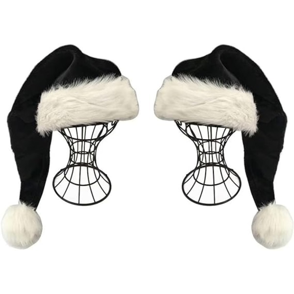 2 kpl Black Santa Hat - Ylellinen mustavalkoinen jouluhattupakkaus aikuisille