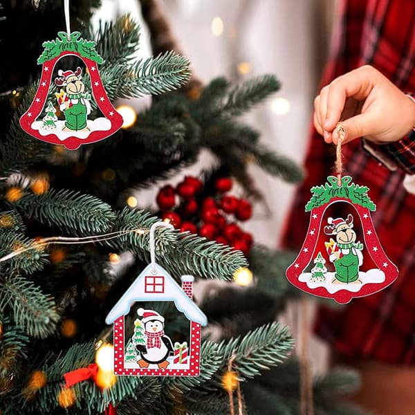 Træ julepynt, 12 dele juletræspynt, træ, julepynt, træophæng, julepynt, juletræspynt