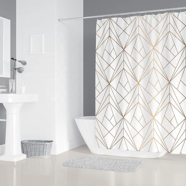 DESIGN Guld Duschdraperi Gul Linje Trianglar Badrumstextil