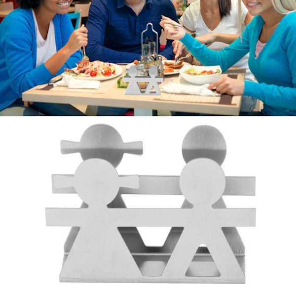 Pojke Flicka ihålig mönster smidesjärn konst vertikal servetthållare papper servetthållare arrangör för barer matbord (Silver)