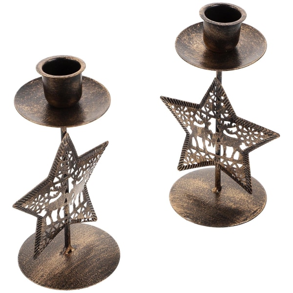 2 Pcs Menorahs Holiday Tealight Holder Decorative Candle Stand Desktop Candle Holders Retro Metal CandlestickStars9X6.7X14.5CM