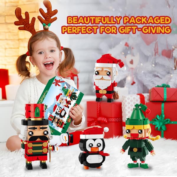 Christmas-themed building set with Santa and Nutcracker figures, decorations, and gifts for ages 6 and up