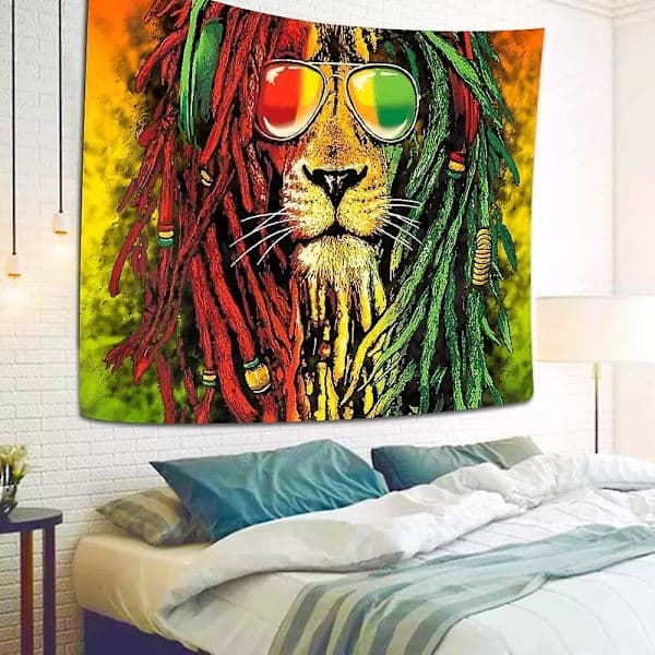 Rasta Tapestry Rastafarianskt Lejonhuvud Bob Väggbonad Tapestry För Vardagsrum Sovrum Sovsal Dekor Psykedelisk