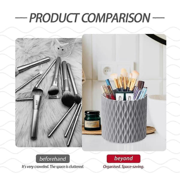 Makeup Brush Holder Storage Box, 360 Rotating Multifunctional Pen Holder, Storage Box, Can Store Lipstick, Comb, Beauty Tools (Grey)