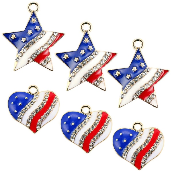 6st Independence Day hänge Berlocker Star Key Chain Berlocker Hjärta Smycketillbehör 1,9 X 1,8 cm 1.9X1.8CM