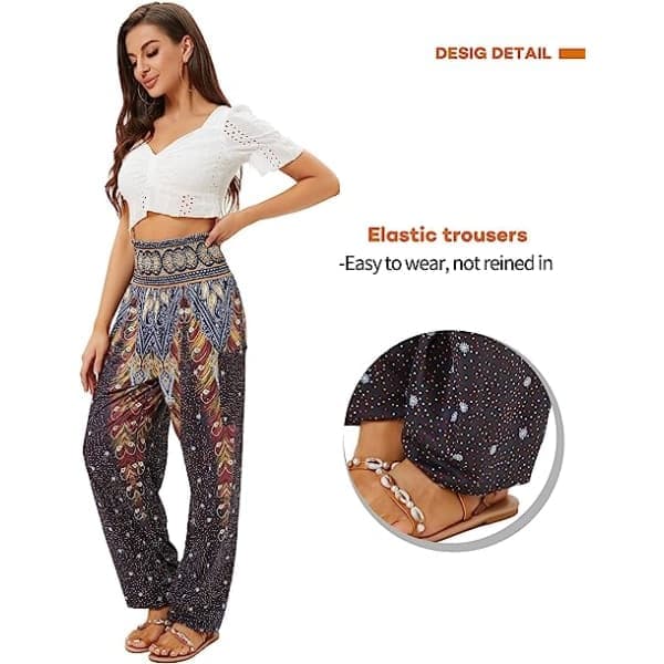 2-pack Harembyxor för kvinnor, Yoga Boho-byxor med hög midja och fickor