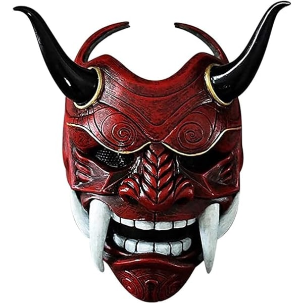 Rødgrå japansk Samurai Mask Hannya Oni Samurai Latex Mask, Halloween Demon Costume Mask, Samurai Cosplay Mask j