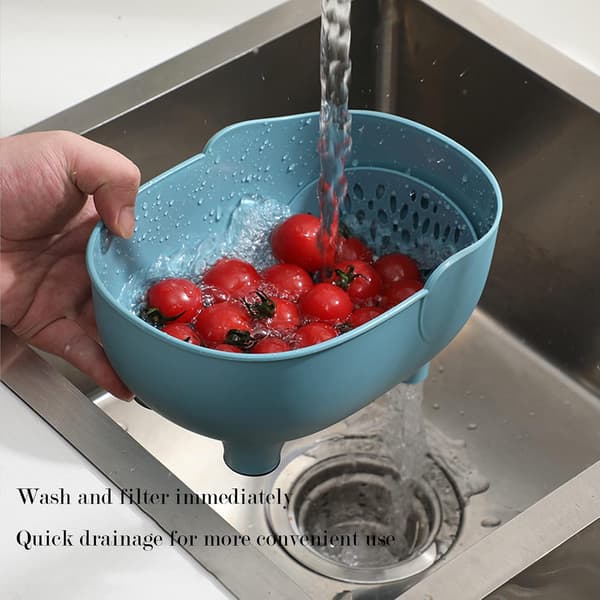 Vegetable Washing Basket, Elephant Drain Basket, Fruit Basket, Pasta Strainer, Noodles, Kitchen (Blue)