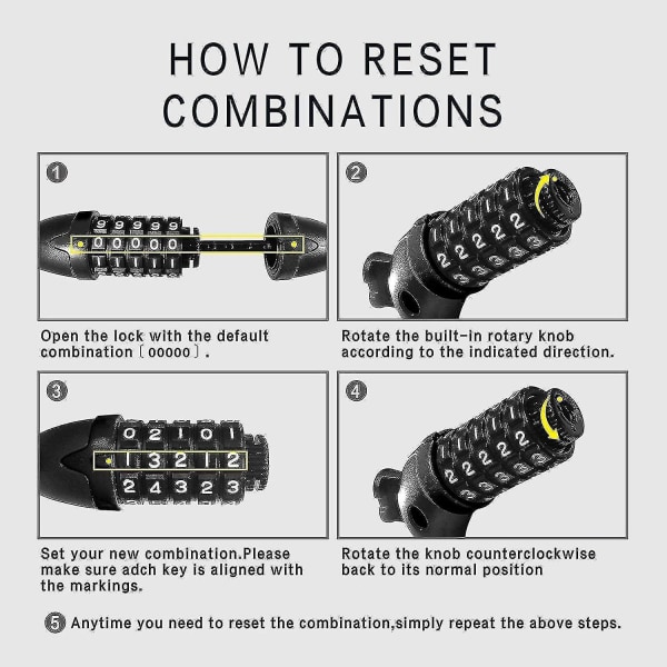 Cykellås Cykel Lås Kombination 5 Siffror 120cm/12mm Lång Kedjelås Cyklar Kedja Hög Säkerhet För E-cykel Mountainbike Utomhus Skidgrind Tillbehör