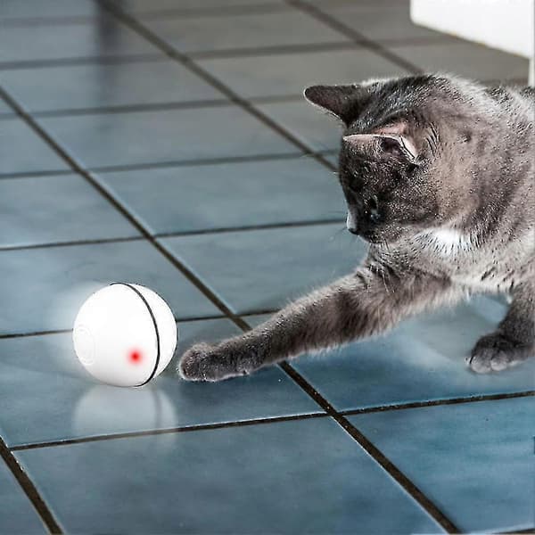 USB Smart LED Lysande Ljus Husdjur Katt Rullande Boll Leksak - Vit