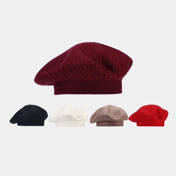Vit damemode vintage strikket basker Varm uldknop hat 2 stykker