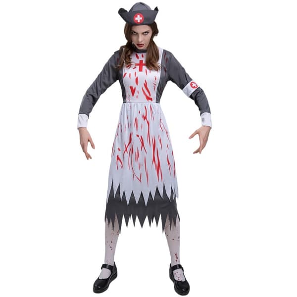 Halloween skräck sjuksköterska zombie hembiträde kostym (strumpor ingår ej)