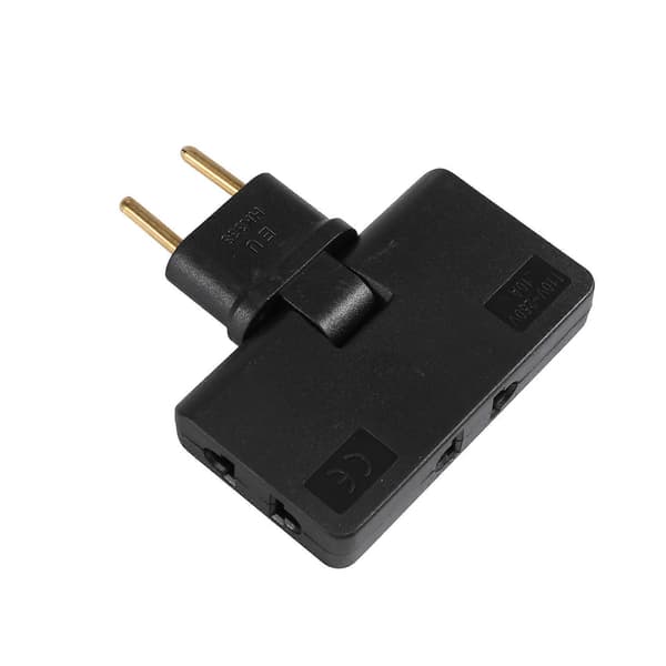 Rotating EU Plug Adapter 3 in 1 Rotatable Socket Extender 180 Degree Extension Plug Mini Socket Adapter, Black