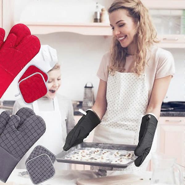 Culinary Essentials, Durable Quilted Oven Mitts With Non-Slip Silicone Surface, Machine Washable Kitchen Towels For Easy Cleaning, 6 Pieces