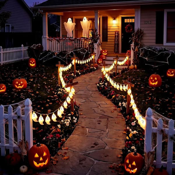 Halloween Pumpkin and Ghost String Lights 20 LED 3 m Battery Operated Decorative Lighting Steady Light Mode for Porch Window Garden and Party Ghost