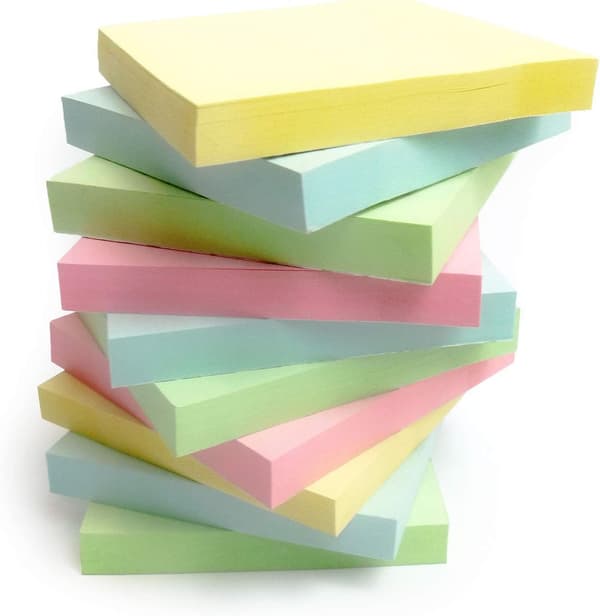 400 Pastel Removable Sticky Notes 76x76mm 4 Blocks of 100 Sheets - Blue, Pink, Green, Yellow
