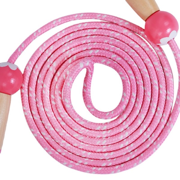 Pink bomuldshoppereb til børn, Justerbart sjippetov med træhåndtag, til sjov aktivitet, motion