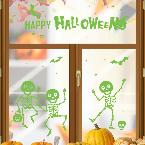 Halloween Glødende Vindue Dekaler Halloween Lysende Klistermærker Spøgelse Skelet Bat Vindue Vægge Dekaler Nat Glød De