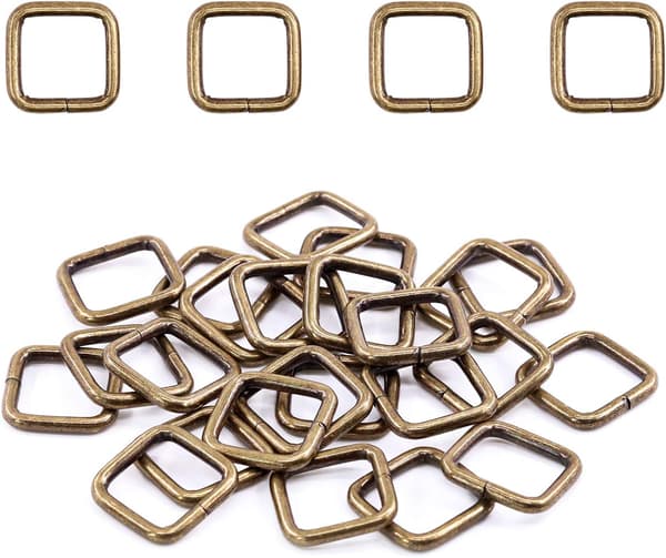 Sæt med 60 rektangulære ringe af robust bronzemetal, 1/2 tomme