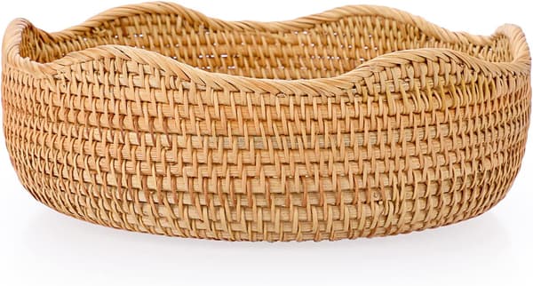 Rattan Storage Basket Woven Fruit Basket Round 28cm Bread Serving Basket Snacks Egg Storage Baskets Dining Table, Desk Countertop