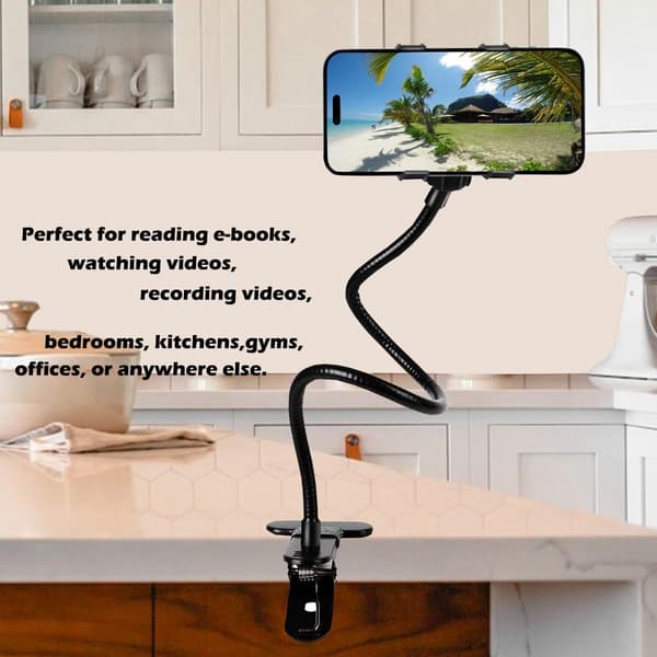 2-pack Cell Phone Holder, Bendable Flexible Arm with Clamp, Hands-free Desk and Bed Mount for Smartphones Black