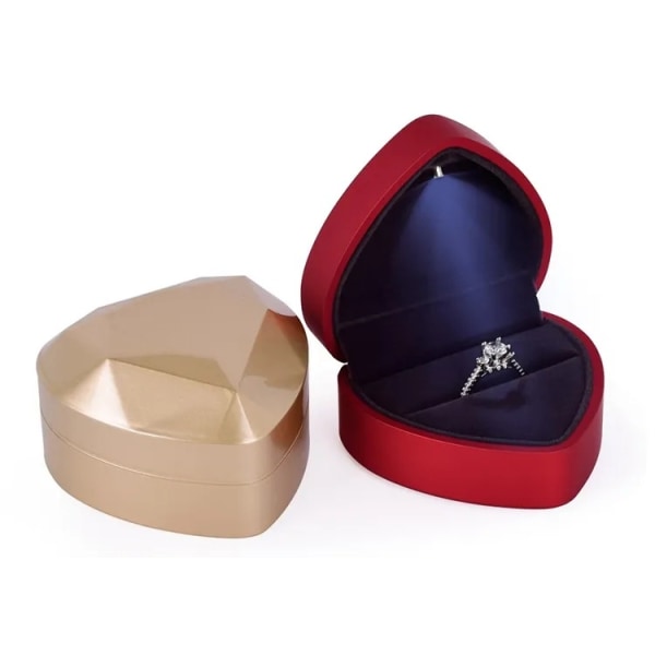 Hjerteformet ringboks med LED-lys, bryllupsceremoni fløjlsringboks med lys til forlovelsesforslag