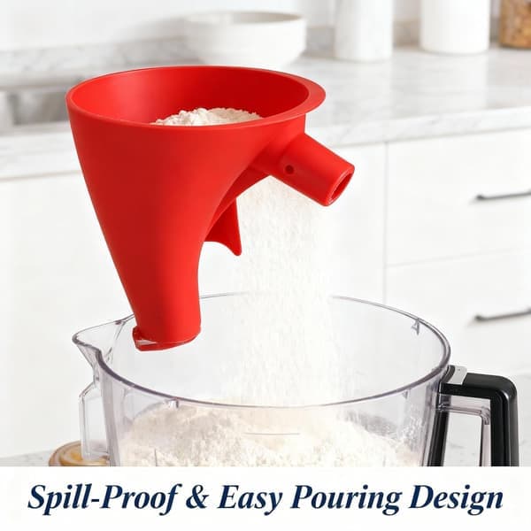 Flour Funnel for Kitchen Aid Mixer, Flour Funnel - Kitchen Machine Accessory, Easy Pouring Without Mess, Anti-Splash Accessory, Dishwasher Safe (Red)(Ho)