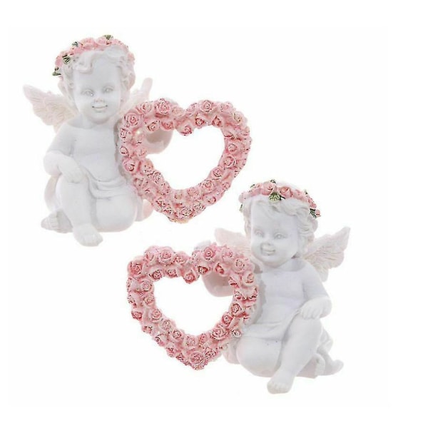 1 Par Cupid Kjærlighetsengel Rose Statue Holder Hjerteformet Krans Rose Harpiks Ornament, Bordplate Festlig Ornament Dekorasjon