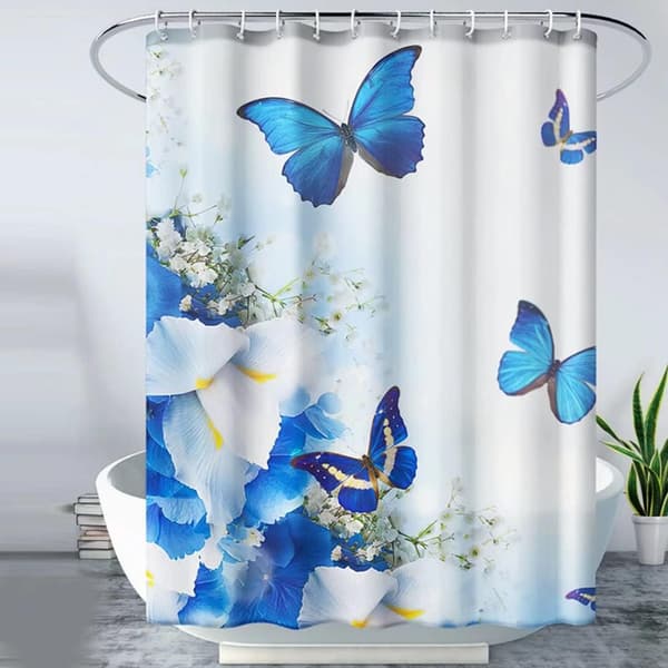 Dusjforheng, stoffdusjforheng sommerfugl blå 180x180cm polyester