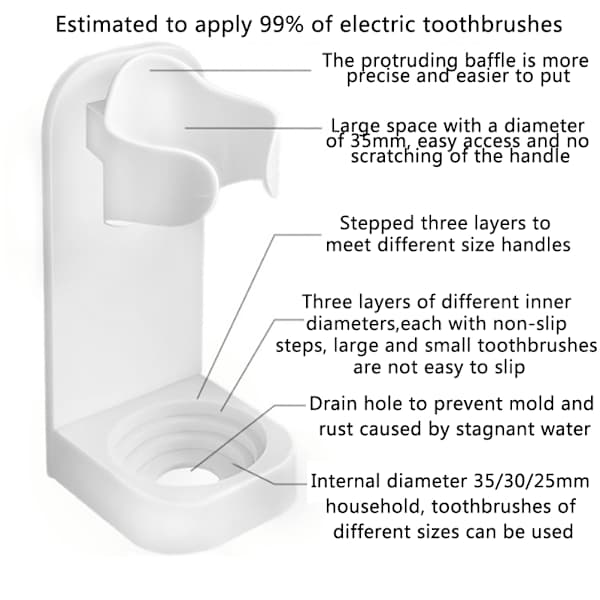 Wall-Mounted Electric Toothbrush Holder, White, 4 Pcs