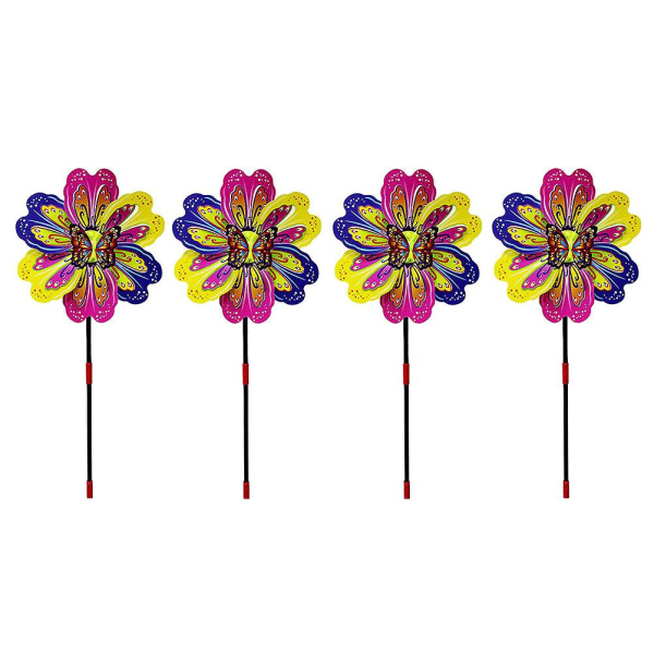 4 stk. Blomstformede Vindmøller Pinwheels Vindmølle Græsplæne Have Dekoration Børns Legetøj Farverige 53x24cm Colorful 53x24cm