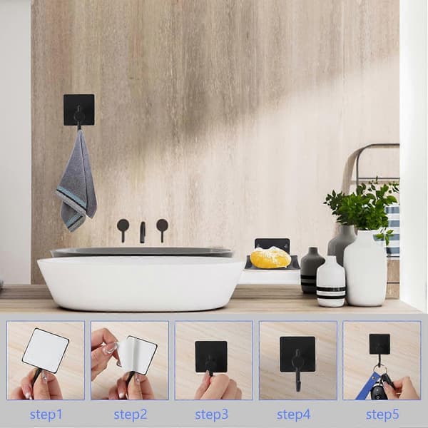 6-pack Self-Adhesive Hooks, Heavy Duty Stainless Steel Hooks, Bathroom Towel Hooks, Clothes Hooks, Wall Mounted Coat Hook