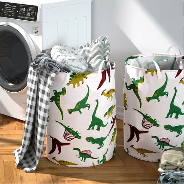 Large Foldable Waterproof Fabric Laundry Basket with Handles, Boys' Laundry Hamper with Dinosaur Motif