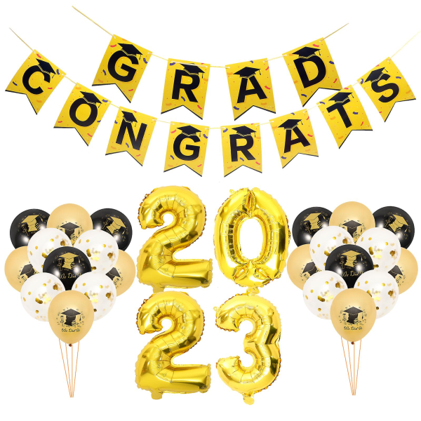 1 Set Examen Tema Ballonger Banner Examen Fest Layout Ballong Dekoration Guld 18X13CM Golden 18X13CM