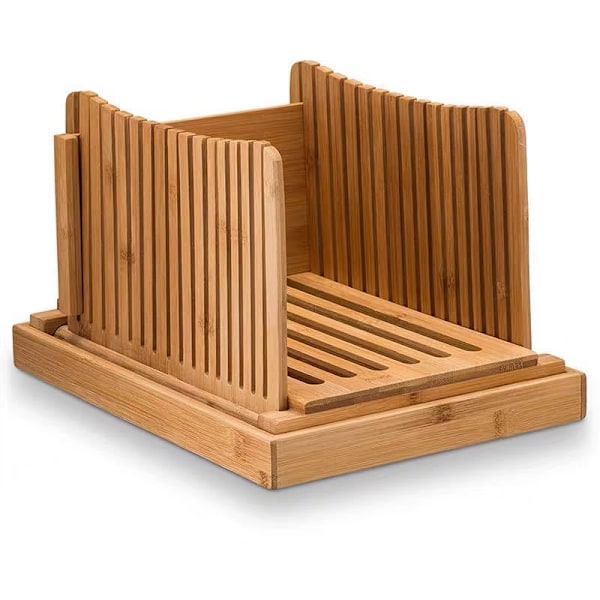Premium Bambu Leivänleikkuri Kotitekoiseen Leivälle, Murunkerääjä, Taittuva ja Kompakti Leivänleikkuri Leikkausohjeella