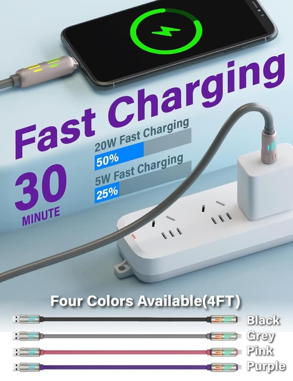 240W 4-i-1 USB-C-kabel, multilader med pustelys, PD 5A hurtiglading og datasynkronisering silikon kompatibel med iPhone Samsung bærbar PC grå Grey 2m