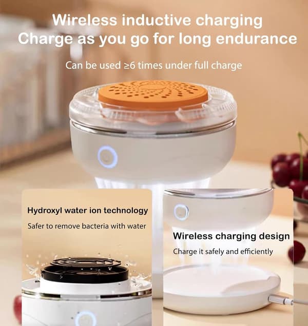 Ultrasonic Fruit and Vegetable Washer USB Wireless Food Purifier with OH-ion Technology