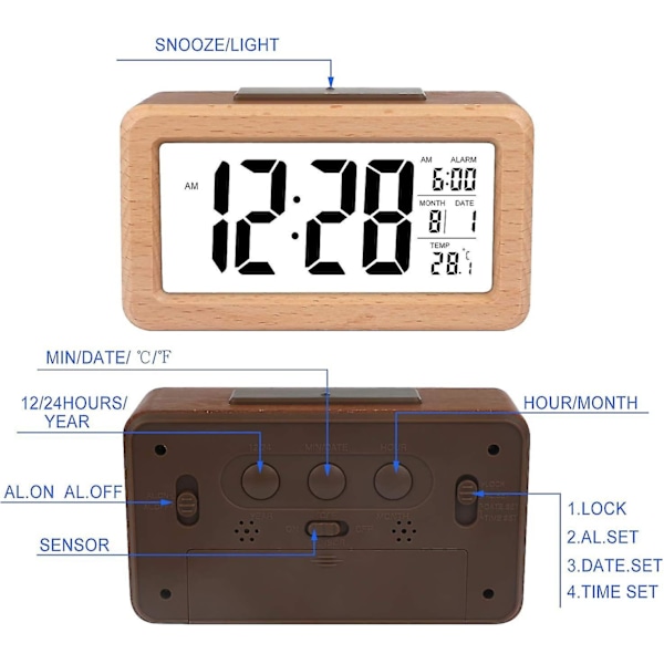 Digital Klocka, Digital Väckarklocka Med Stor LCD-Skärm, Datum Och Temperaturvisning Med Snooze Och Nattlampa Funktion För Barn, För Hem, B