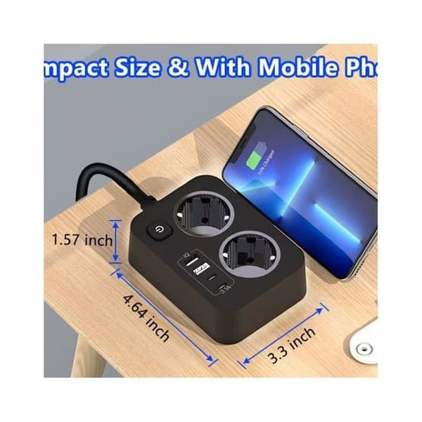Grenuttak med 1 uttak + 4 USB-porter – Perfekt for hjem, kontor og reise