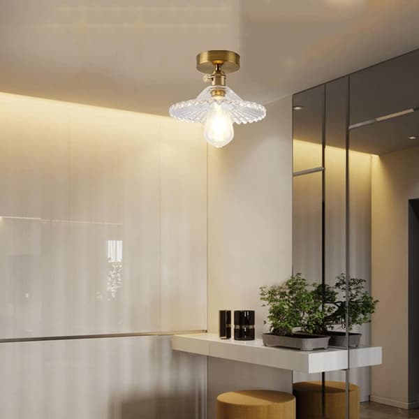 Ceiling lamp with glass lamp, close to the ceiling, modern design, clear