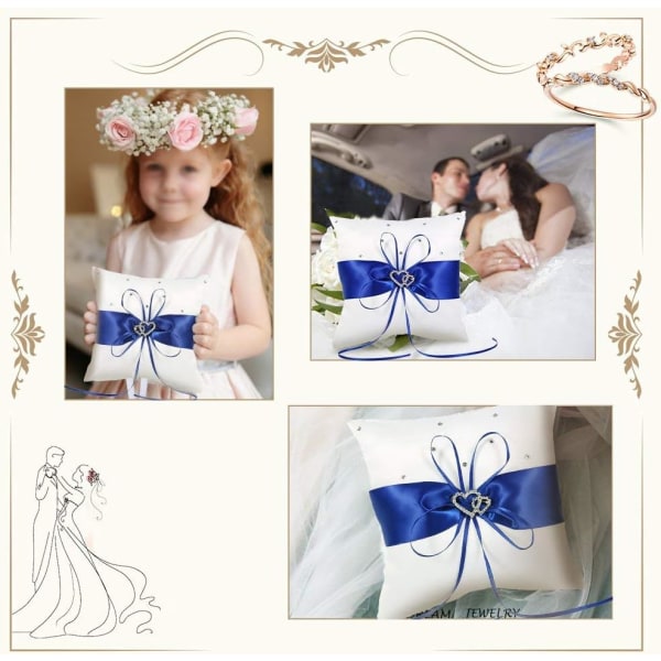 Bryllup brude pude lommering pude pude holder med dobbelt hjerter dekoration 20*20 cm blå