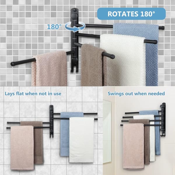Black Bathroom Towel Bar with 4 Bars 180° Rotating Towel Rails S