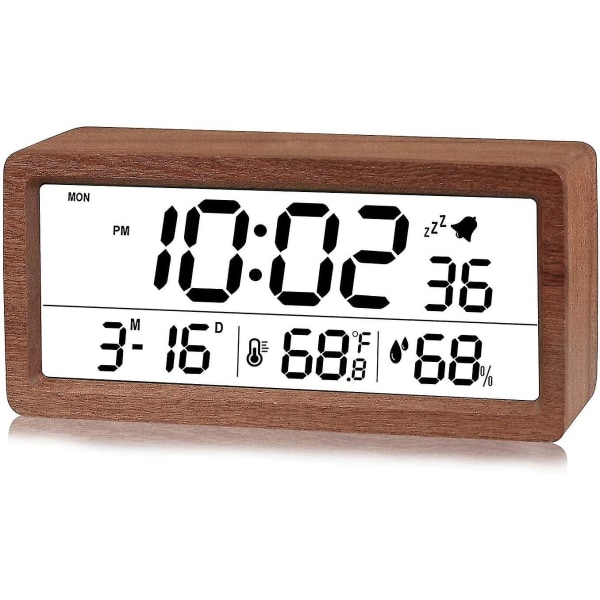 Digital väckarklocka, Elektronisk LCD-tidsvisning Träbordsklocka, A