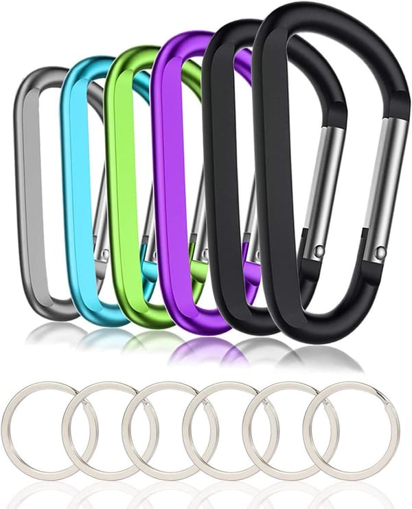 6-pak Multifarvede Karabinhager, 3 \" Store Aluminium D-ringe