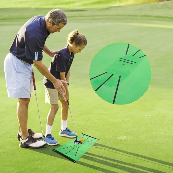 Indoor Golf Svingmatta, Slagspårning, Golfträningmatta med Svingdetektering, Bärbar Golf Svingmatta med 4 Markfästen